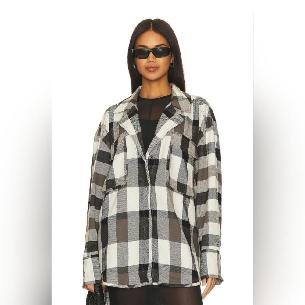 new Izzy Cargo Shirt in Black & Cream Free People XL Plaid overshirt printed top
